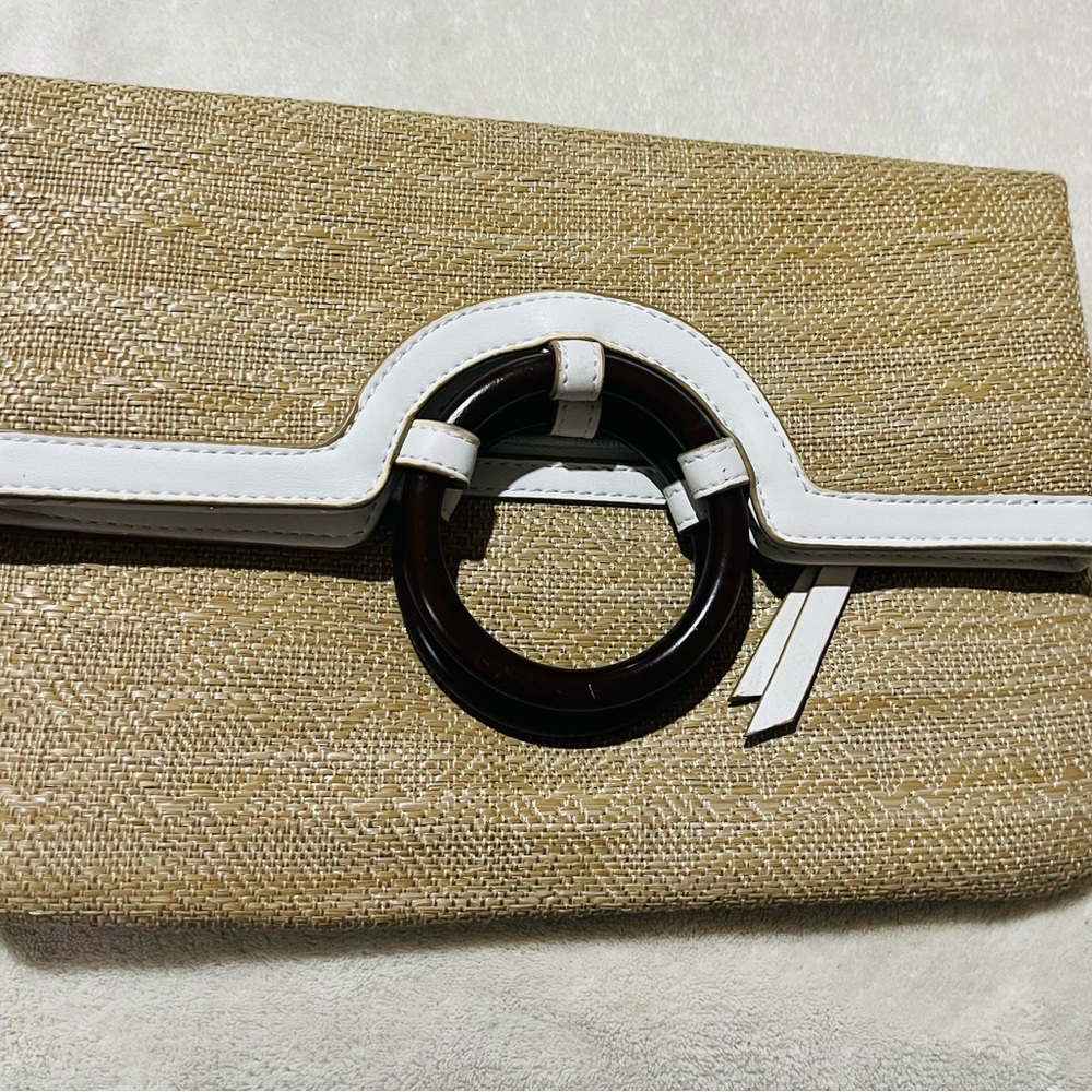 Elegant bamboo and White Clutch Bag. Measure 12x9”